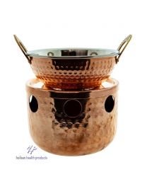 Robuuste oliewarmer, authentiek Indiaas, RVS en koper